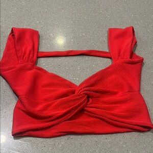 SHEIN Red Tie Front Cut Out Crop Top